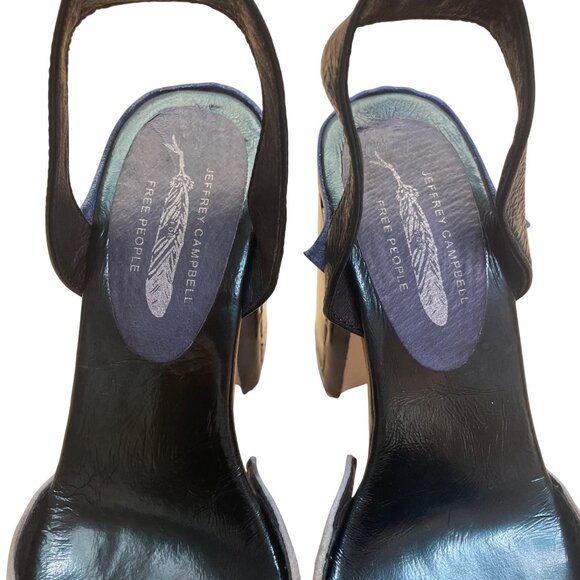 Jeffrey Campbell Women’s Blue & Black Leather Block Heel Peep Toe Sandals Sz 8M - Picture 5 of 9
